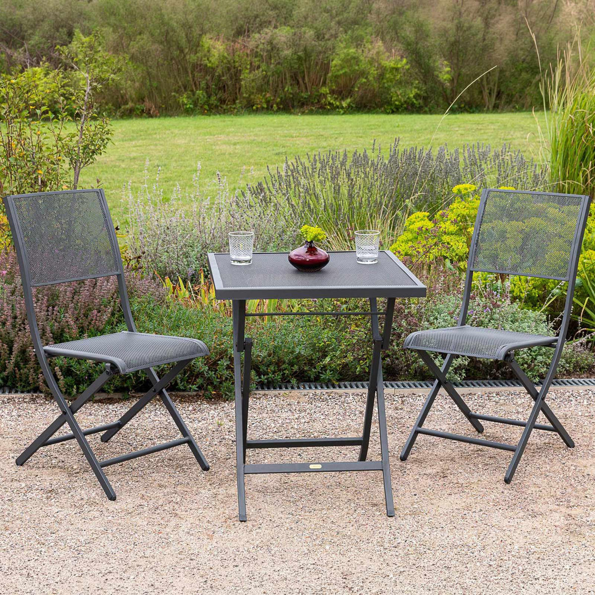 BALKONSET Graphitfarben 3-teilig  - Graphitfarben, MODERN, Metall - Gardenson