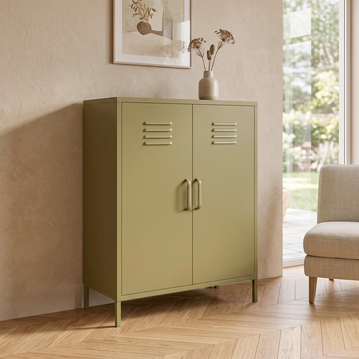 KOMMODE Bradford, 79/100/39 cm,  - Olivgrün, Design, Metall (79/100/39cm) - MID.YOU
