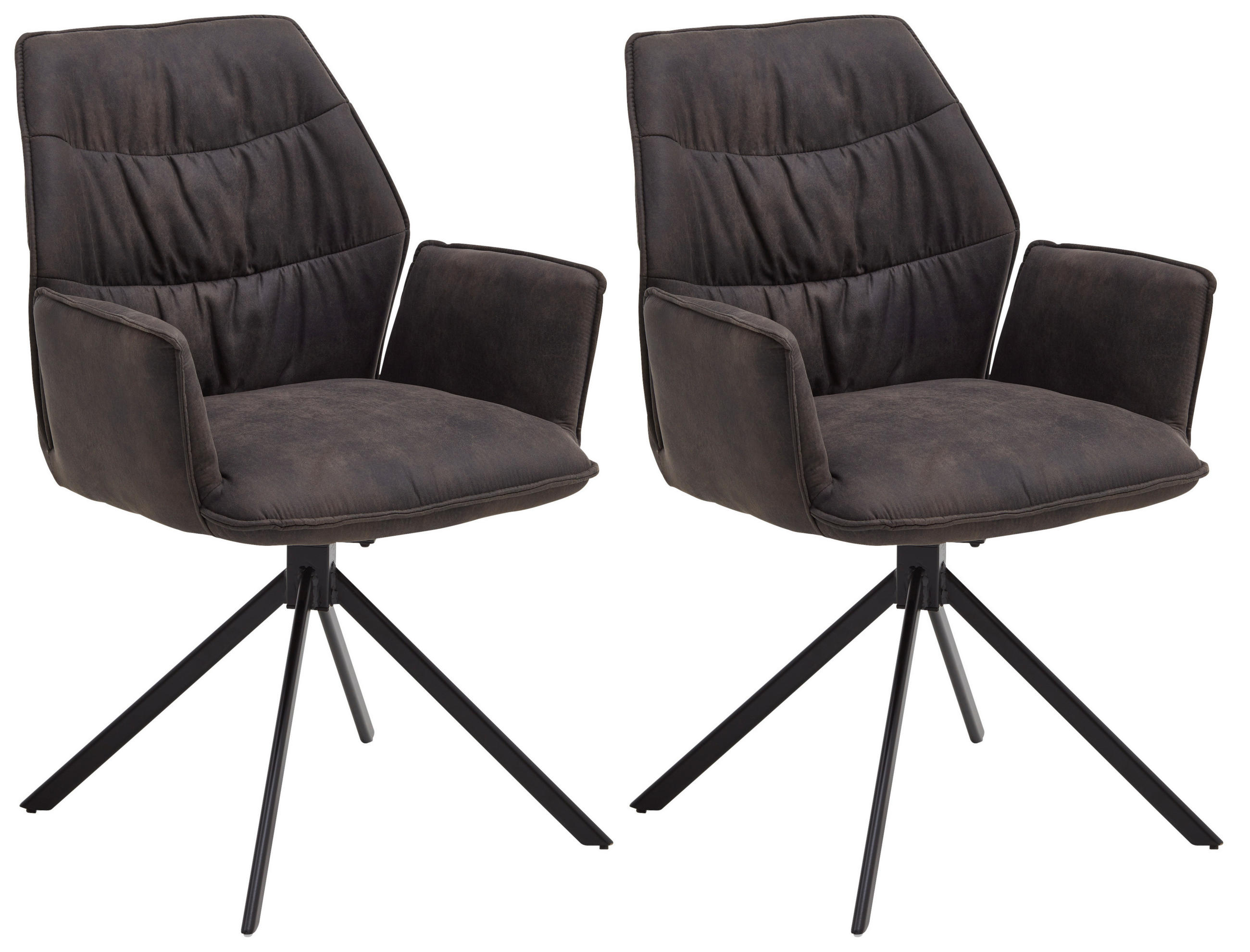 ARMLEHNSTUHL-SET 2 Stück  in Mikrofaser  - Anthrazit/Schwarz, Design, Textil/Metall (60/90/64cm) - Valdera