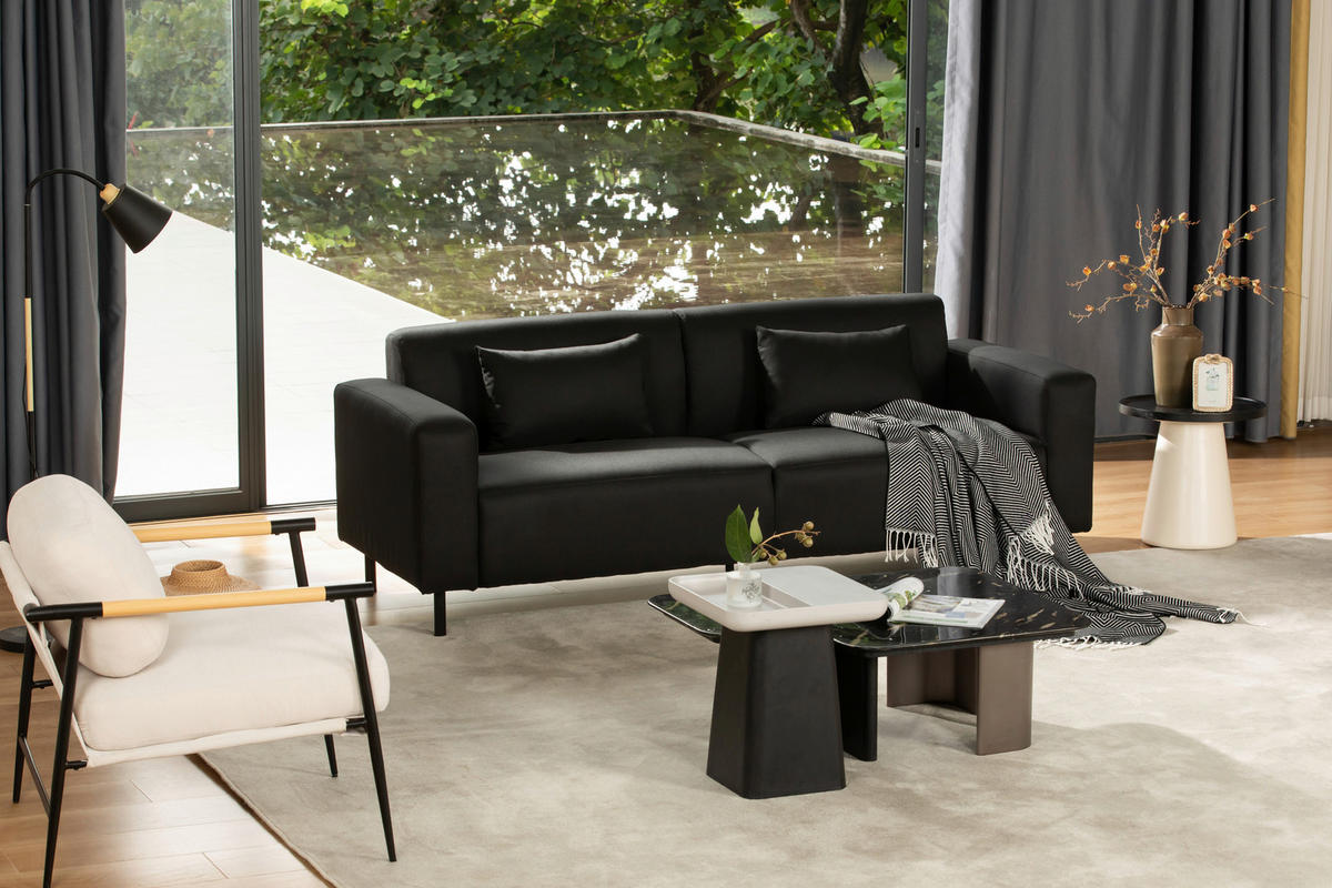 KÉTÜLÉSES KANAPÉ textil fekete  - fekete, Modern, textil/fém (204/76/79cm) - P & B