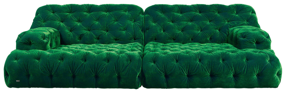 BIGSOFA in Velours Grün  - Schwarz/Grün, Trend, Kunststoff/Textil (264/80/128cm) - Bretz