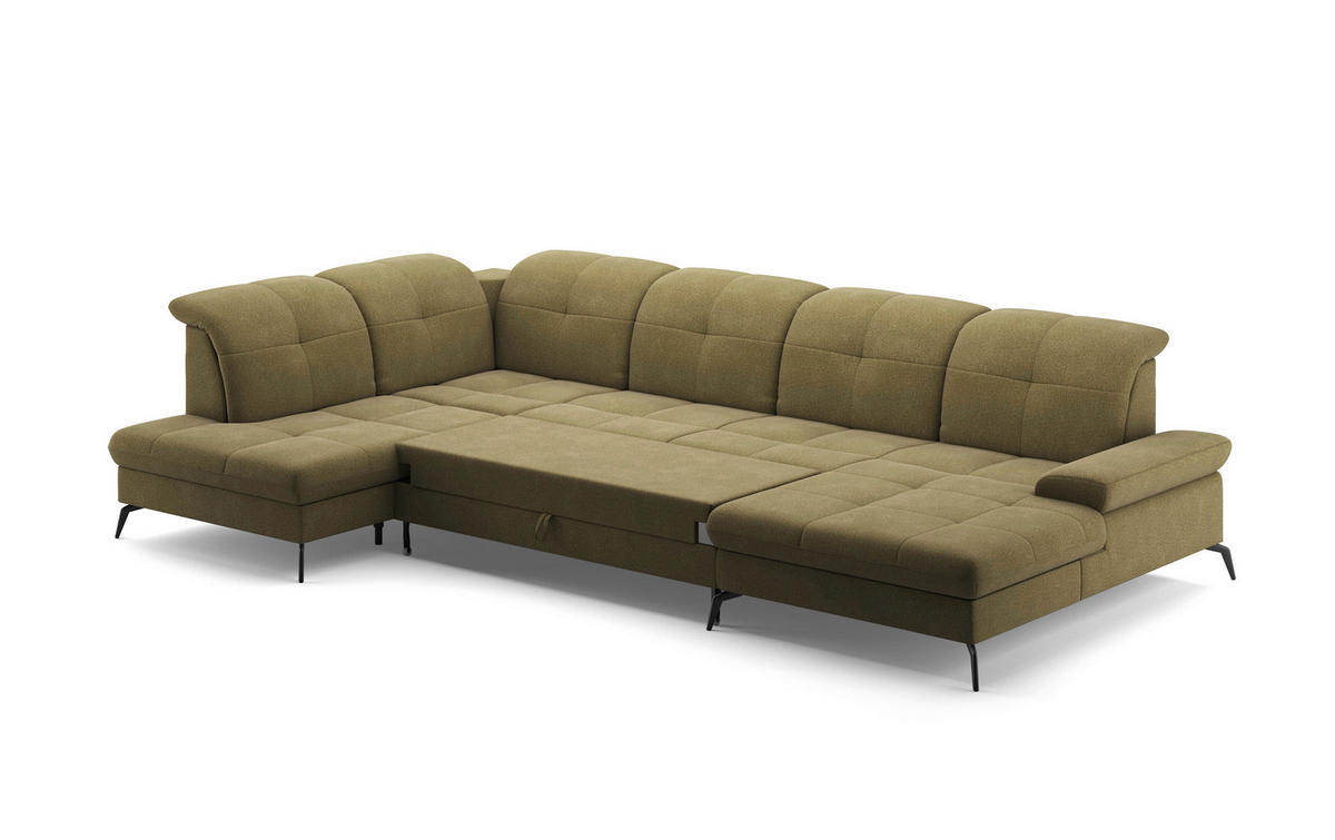 WOHNLANDSCHAFT Olivgrün Flachgewebe  - Schwarz/Olivgrün, KONVENTIONELL, Textil/Metall (231/357/185cm) - Sit & More