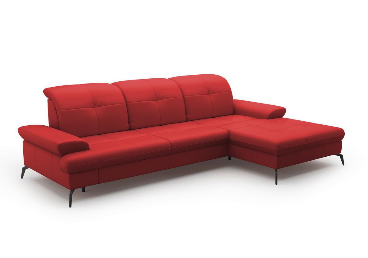 ECKSOFA in Echtleder Rot  - Rot/Schwarz, Konventionell, Leder/Metall (279/185cm) - Sit & More