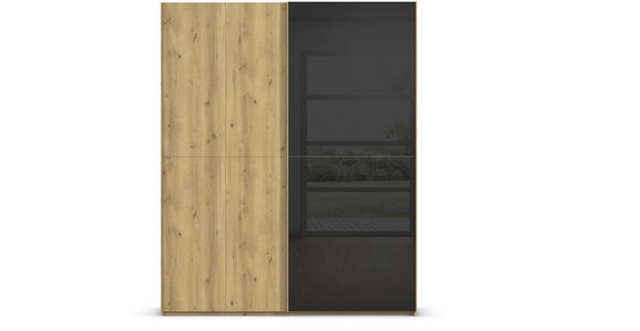 SCHWEBETÜRENSCHRANK 180/223/68 cm 2-türig Schwarz, Eichefarben  - Eichefarben/Schwarz, Design, Glas/Holz (180/223/68cm) - Novel