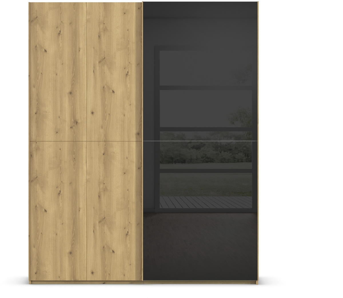 SCHWEBETÜRENSCHRANK 180/223/68 cm 2-türig Schwarz, Eichefarben  - Eichefarben/Schwarz, Design, Glas/Holz (180/223/68cm) - Novel