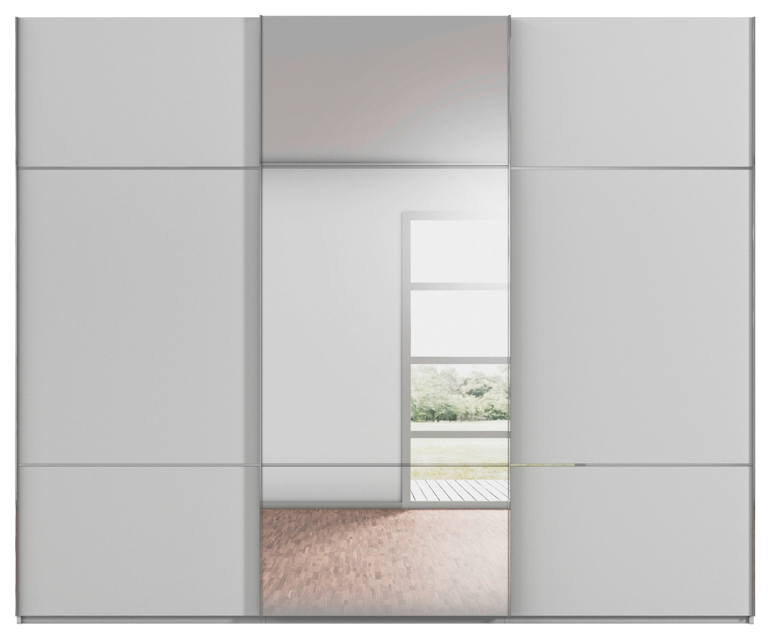 SCHWEBETÜRENSCHRANK in Grau  - Chromfarben/Grau, Konventionell, Glas/Holzwerkstoff (271/223/68cm) - Novel