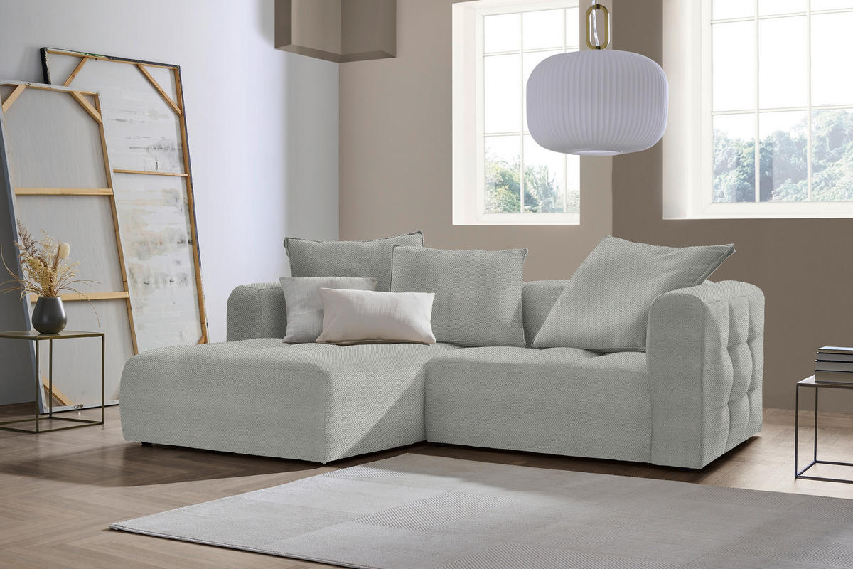 ECKSOFA in Webstoff Grau, Hellgrau  - Hellgrau/Schwarz, Modern, Kunststoff/Textil (173/240cm) - Stylife