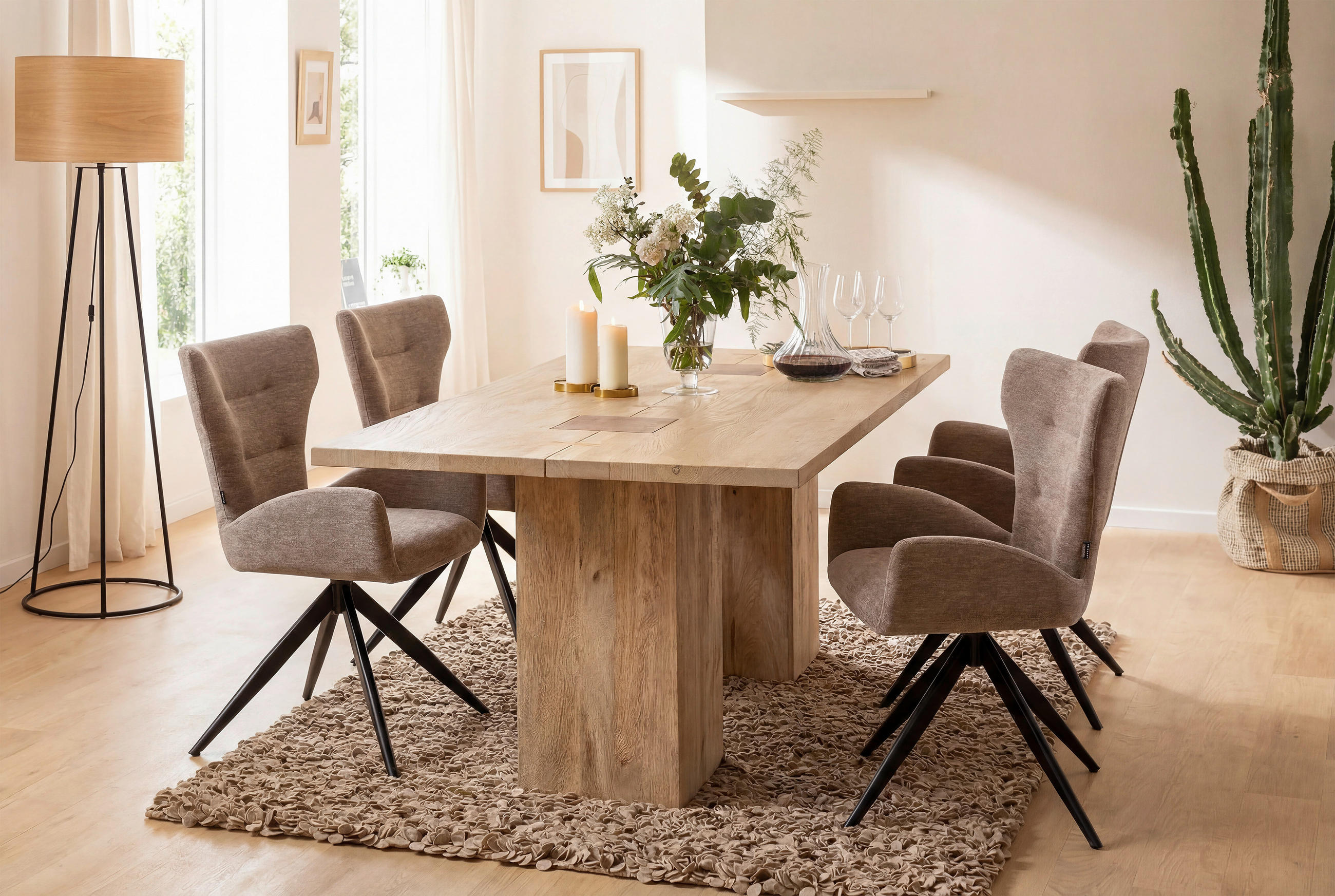 ARMLEHNSTUHL  Sitzfläche 360° drehbar Chenille  Schwarz, Taupe  - Taupe/Schwarz, MODERN, Holz/Textil (58/89/62,5cm) - Livetastic