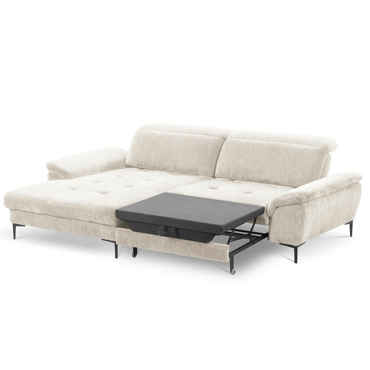 ECKSOFA  Webstoff Weiss  - Weiss/Schwarz, Design, Textil/Metall (195/268cm) - Livetastic