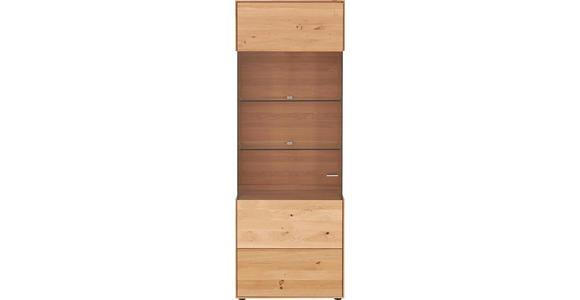 VITRINE Wildeiche massiv Eichefarben - Edelstahlfarben/Eichefarben, KONVENTIONELL, Glas/Holz (70,7/196,2/40,9cm) - Valnatura