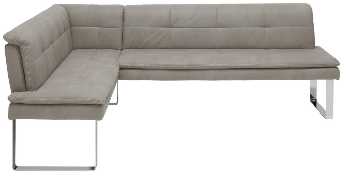 ECKBANK in Metall, Textil Chromfarben, Ecru  - Chromfarben/Ecru, Design, Textil/Metall (174/213cm) - Novel