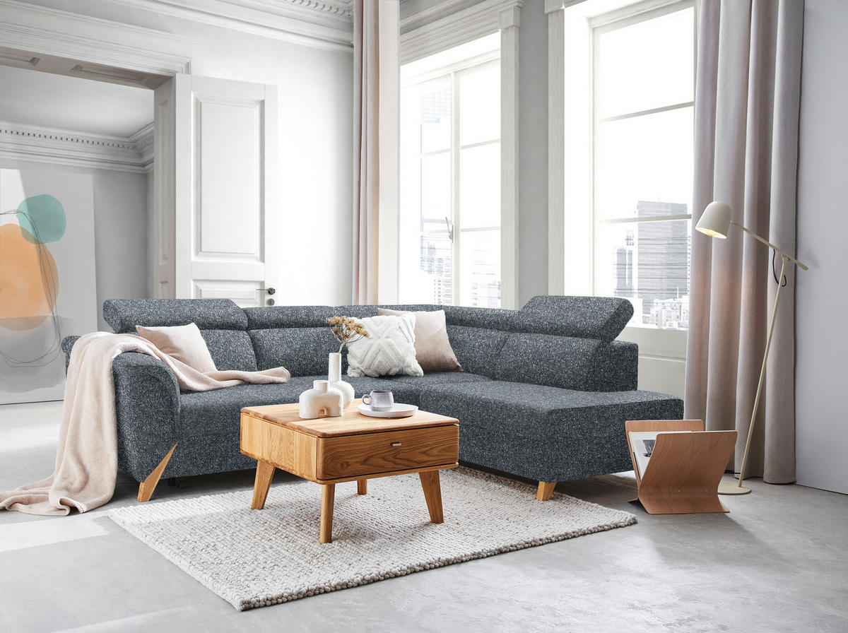 ECKSOFA  in Bouclé Anthrazit  265/200 cm  - Anthrazit/Naturfarben, KONVENTIONELL, Holz/Textil (265/200cm) - Stylife