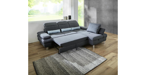 Wohnlandschaft inkl.Funktionen Grau, Hellblau Webstoff - Alufarben/Grau, KONVENTIONELL, Textil/Metall (286/216cm) - Cantus