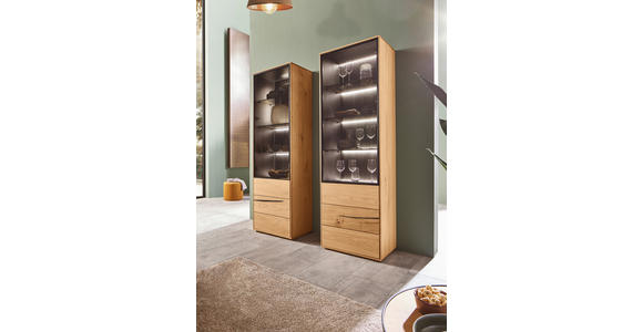 VITRINE  in furniert Wildeiche Schwarz, Eichefarben - Eichefarben/Schwarz, Natur, Glas/Holz (60/192/40cm) - Waldwelt