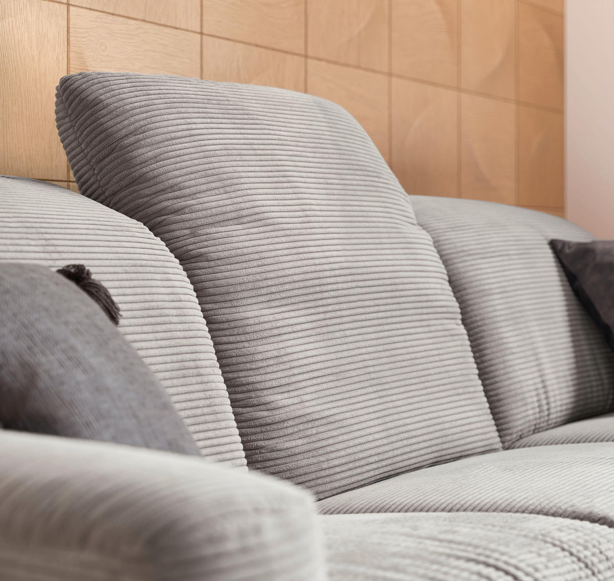 ECKSOFA in Cord Grau  - Schwarz/Grau, Konventionell, Textil/Metall (266/180cm) - Hom`in