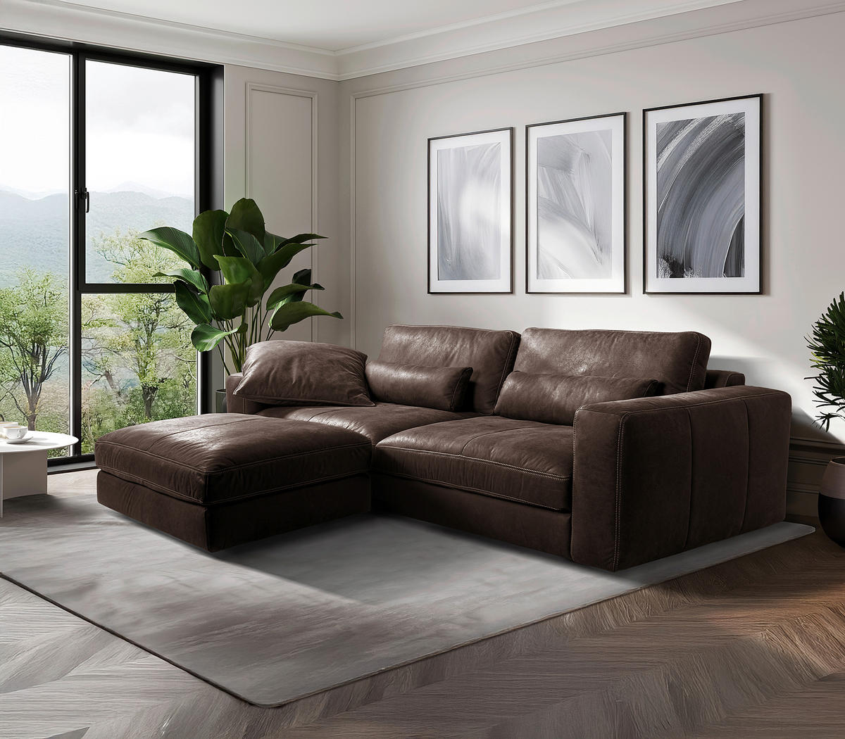 HOCKER in Leder Dunkelbraun  - Dunkelbraun/Beige, Design, Leder/Kunststoff (123/45/93cm) - Livetastic