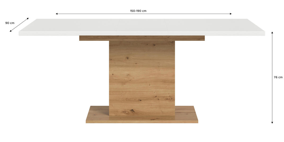 AUSZIEHTISCH in Holzwerkstoff  - Eiche Artisan/Weiß, KONVENTIONELL, Holzwerkstoff (150-190/76/90cm)