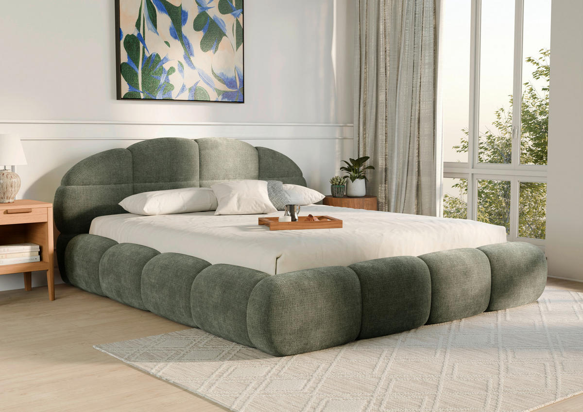 POLSTERBETT 180/200 cm,  in Grün, gepolstertes Kopfteil, Lattenrost, Bettkasten,  - Schwarz/Grün, Design, Holz/Textil (180/200cm) - Chameo