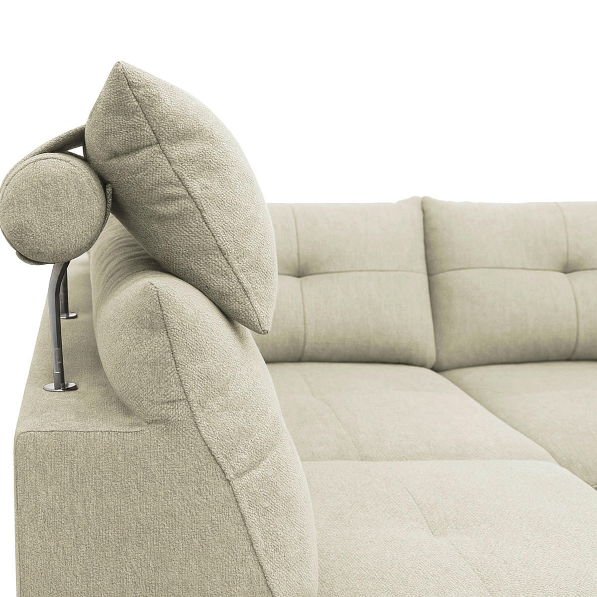 ECKSOFA SOLEI Beige Chenille Zierkissen, Bettkasten, Kopfstütze  - Beige/Schwarz, Design, Kunststoff/Textil (203/265cm) - MID.YOU