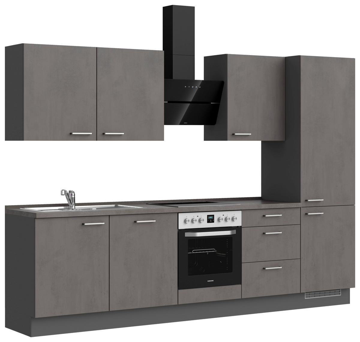 KÜCHENBLOCK Riva 300 cm  in Schieferfarben  - Schieferfarben/Edelstahlfarben, MODERN, Holzwerkstoff/Metall (300cm) - Nobilia
