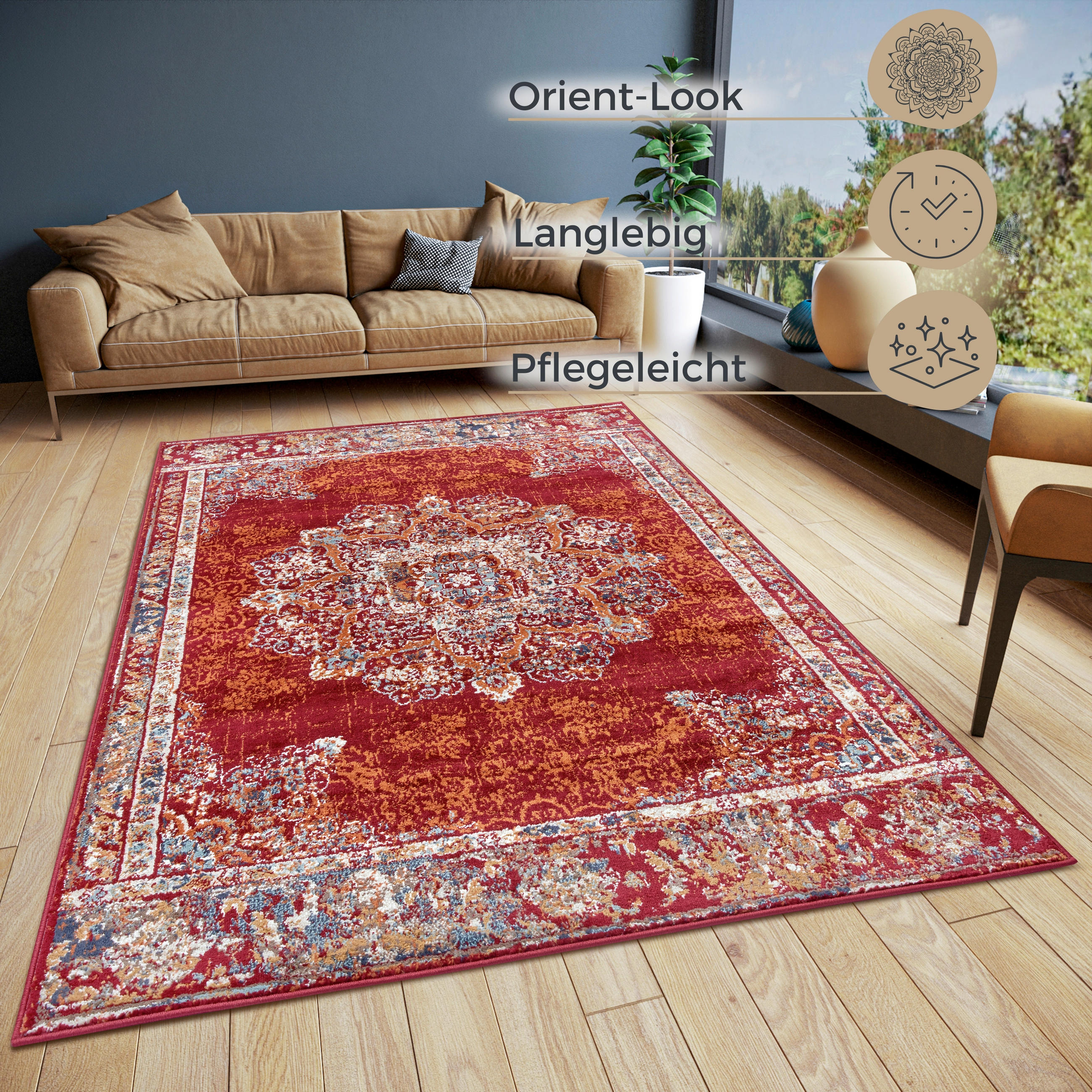 FLACHWEBETEPPICH 140/200 cm Luxor Multicolor, Rot  - Rot/Multicolor, Design, Kunststoff/Textil (140/200cm)