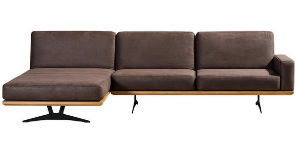 ECKSOFA Braun Flachgewebe - Schwarz/Braun, Natur, Holz/Textil (170/326cm) - Novel