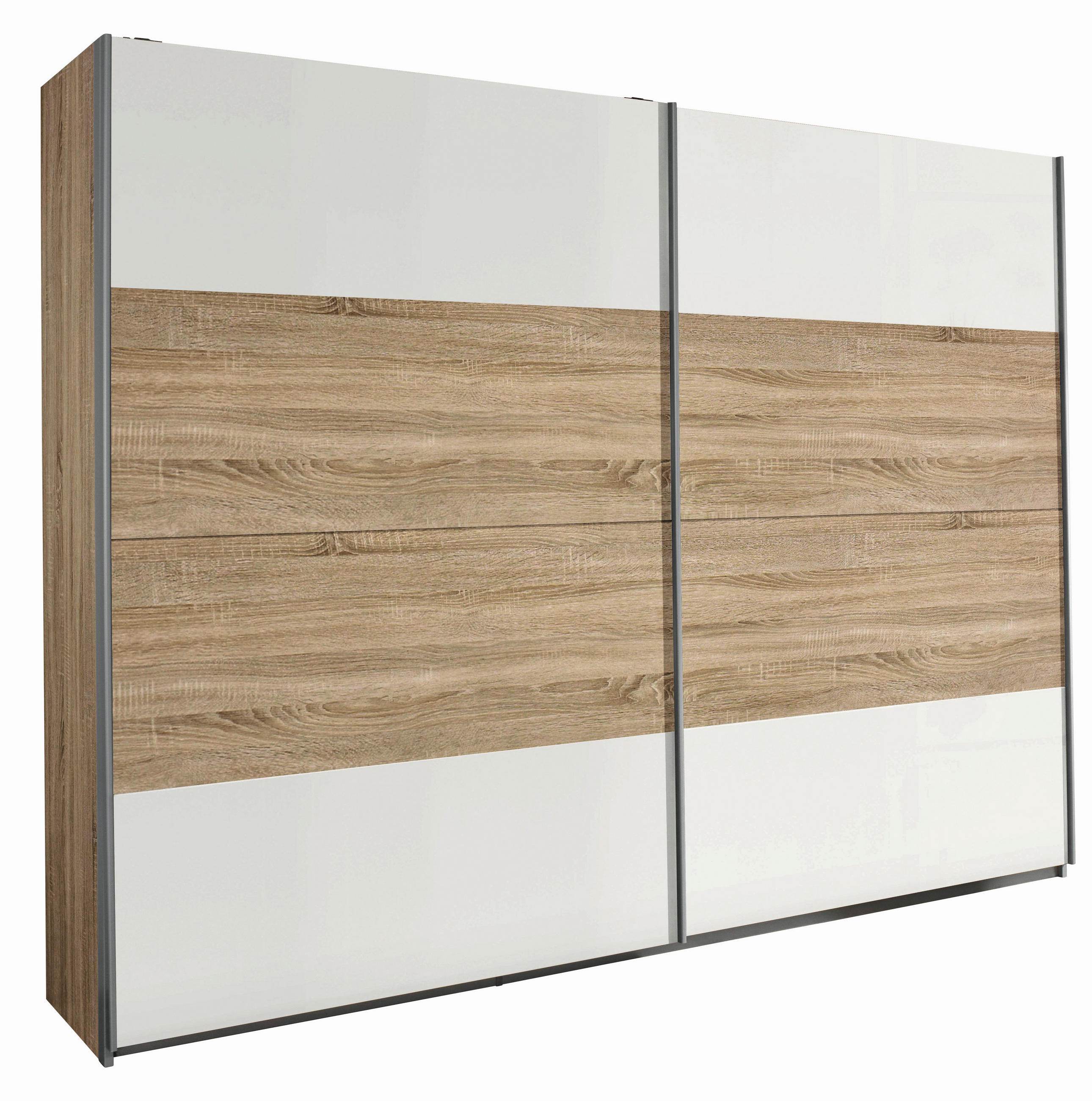 SCHWEBETÜRENSCHRANK 226/210/62 cm 2-türig Weiß, Sonoma Eiche  - Alufarben/Weiß, Design, Holzwerkstoff/Metall (226/210/62cm) - Carryhome