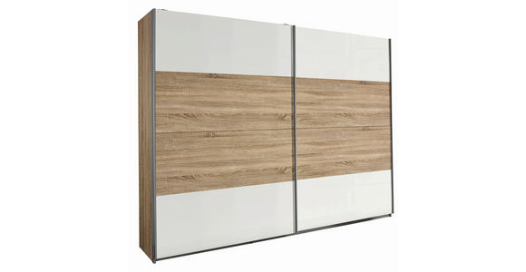 SCHWEBETÜRENSCHRANK  in Weiß, Sonoma Eiche  - Alufarben/Weiß, Design, Holzwerkstoff/Metall (226/210/62cm) - Xora