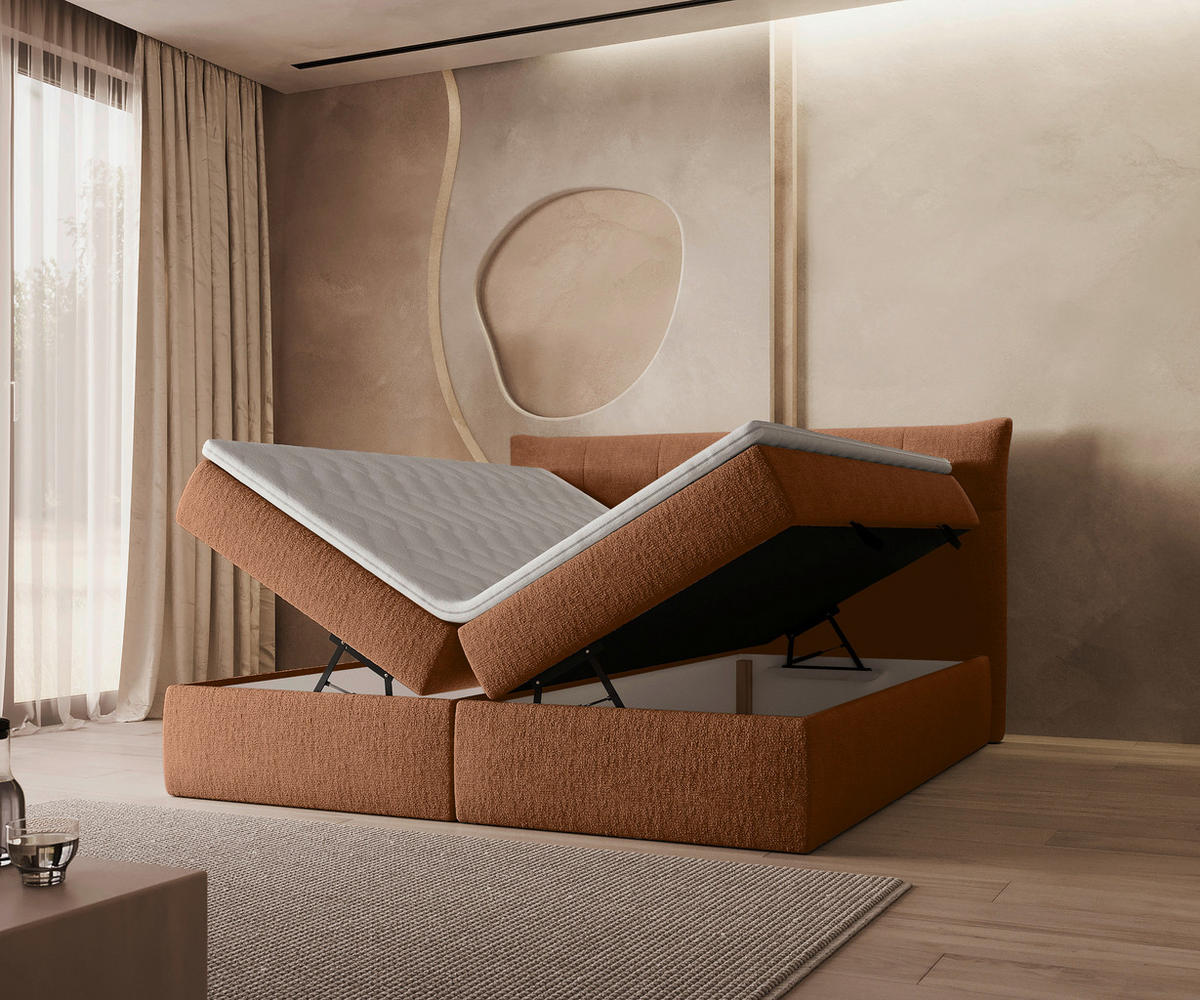 BOXBETT 160/200 cm  in Rostfarben  - Rostfarben/Schwarz, MODERN, Holz/Holzwerkstoff (160/200cm) - Boxxx