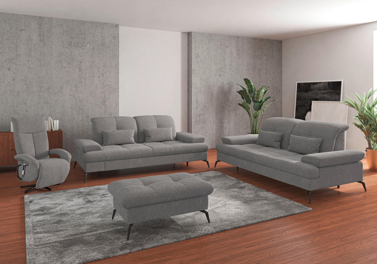 3-SITZER-SOFA in Flachgewebe Hellgrau  - Hellgrau/Schwarz, Konventionell, Textil/Metall (212/90/122cm) - Sit & More