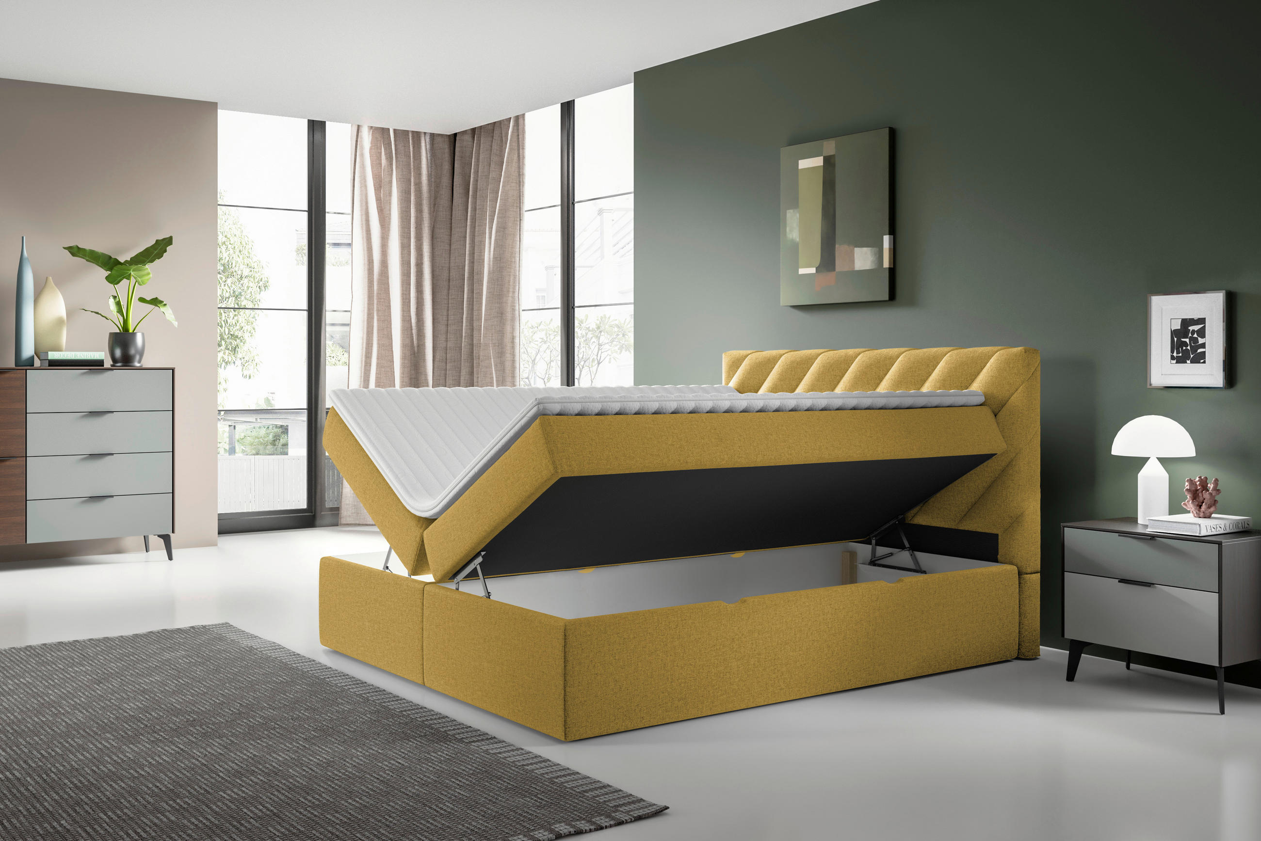 BOXBETT 180/200 cm  in Gelb  - Gelb/Schwarz, MODERN, Textil (180/200cm) - MID.YOU
