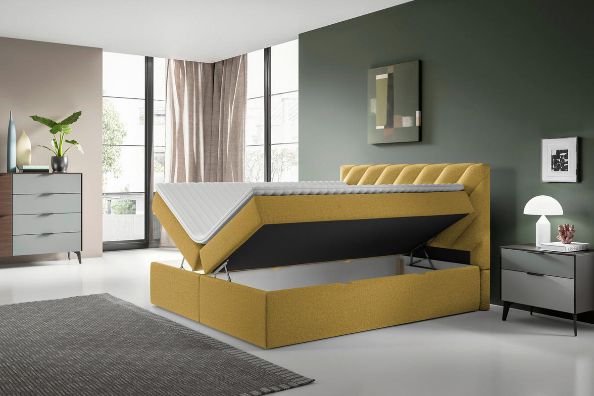 BOXBETT 140/200 cm  in Gelb  - Gelb/Schwarz, Modern, Textil (140/200cm) - MID.YOU