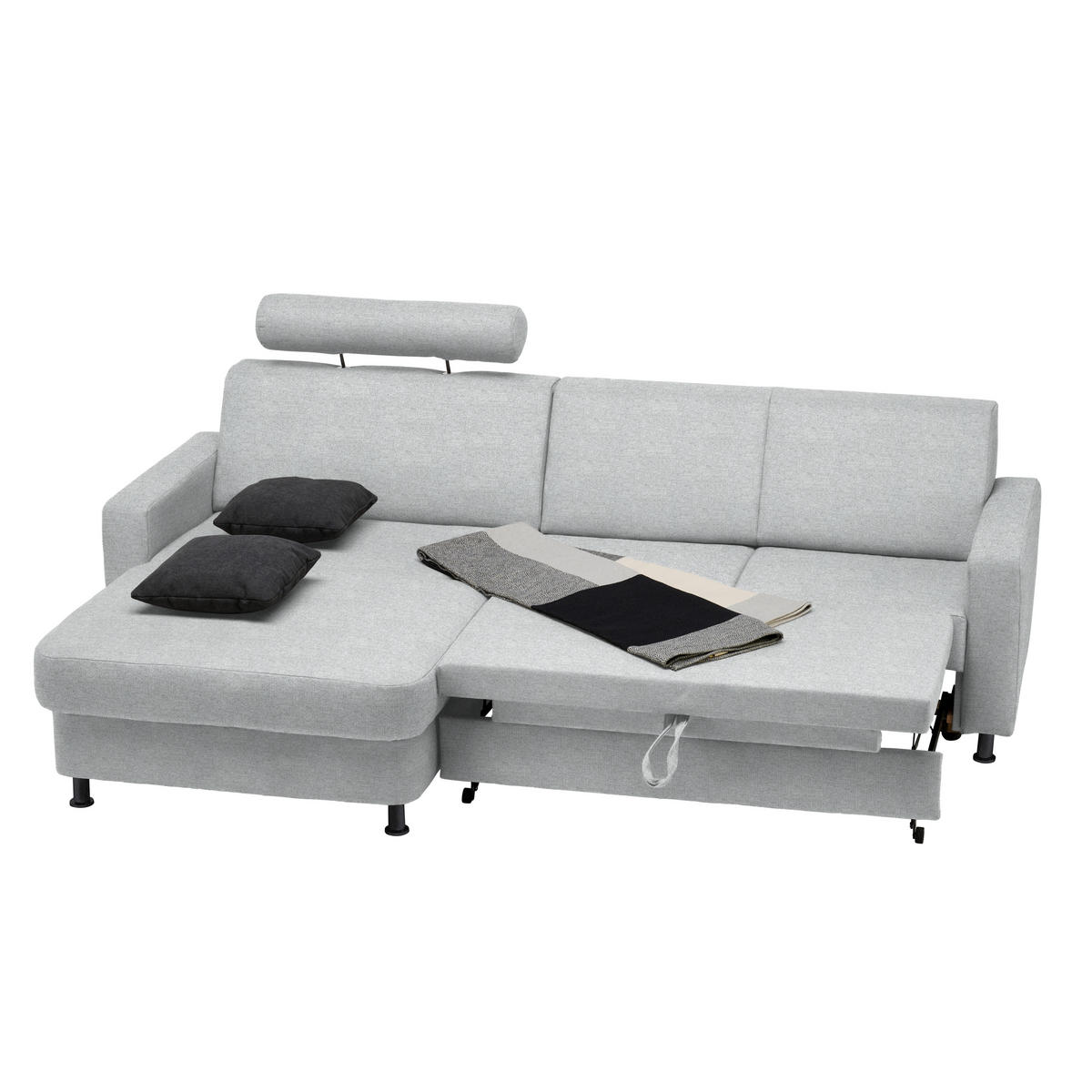 ECKSOFA in Webstoff Hellgrau  165/257 cm  - Hellgrau/Schwarz, Design, Kunststoff/Textil (165/257cm) - Xora