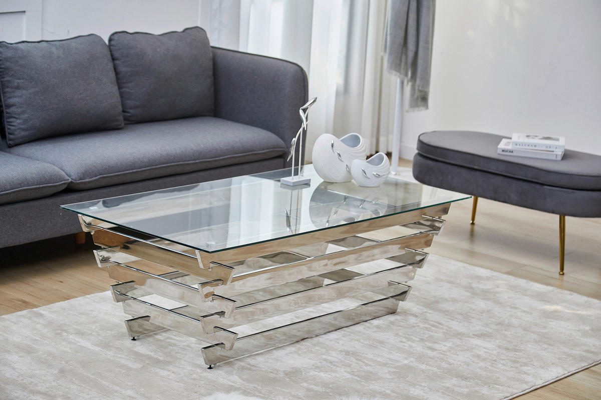 COUCHTISCH Sicherheitsglas, Klarglas 130/70/45 cm rechteckig Klar, Silberfarben  - Klar/Silberfarben, Design, Glas/Metall (130/70/45cm) - Livetastic