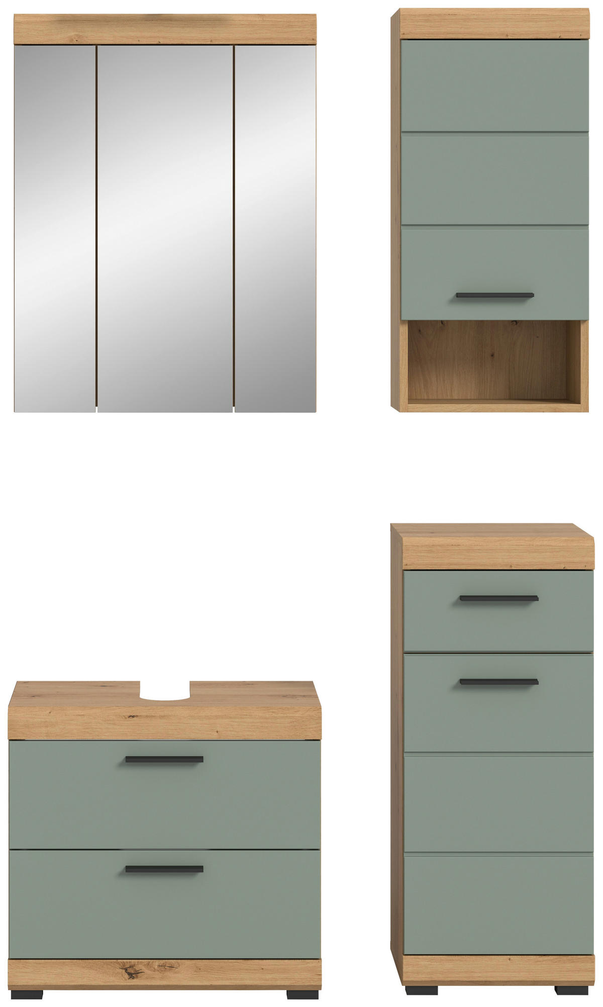 BADEZIMMER 4-teilig  in 97 cm  - Salbeigrün/Schwarz, Modern, Glas/Holzwerkstoff (97cm) - MID.YOU