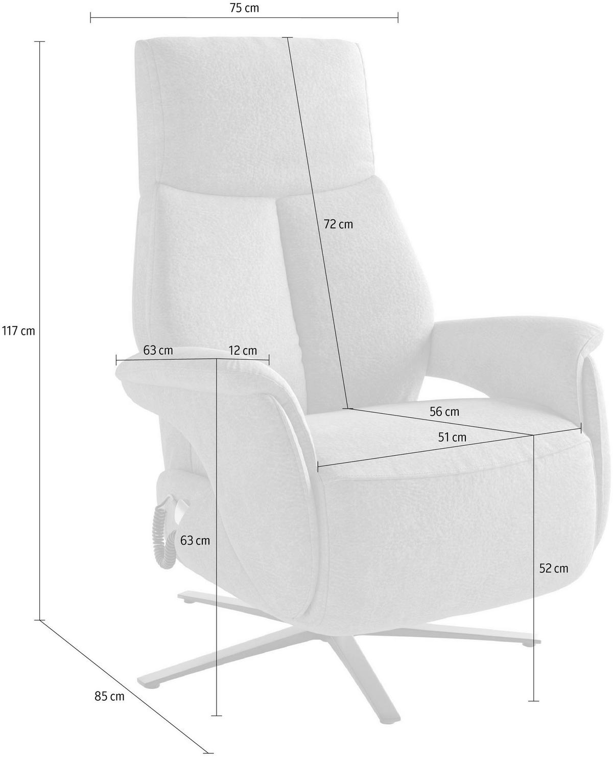 RELAXSESSEL TV LAZY E L3 Echtleder Kopfteilverstellung, Rücken echt    - Silberfarben/Hellgrau, Basics, Leder/Metall (75/117/85cm) - Sit & More