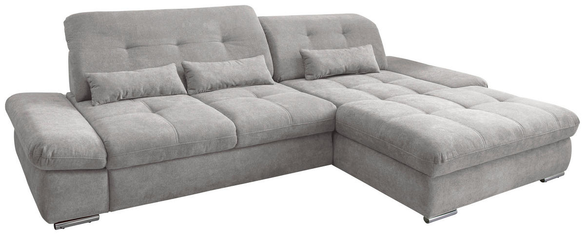 ECKSOFA in Chenille Grau  - Chromfarben/Grau, Modern, Textil/Metall (300/196cm) - Livetastic