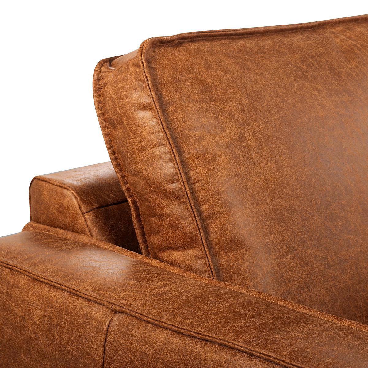 ECKSOFA Cognac Echtleder Lederlook Bettkasten, Schlaffunktion, Rücken echt  - Cognac/Schwarz, Design, Leder/Textil (166/238cm) - Livetastic