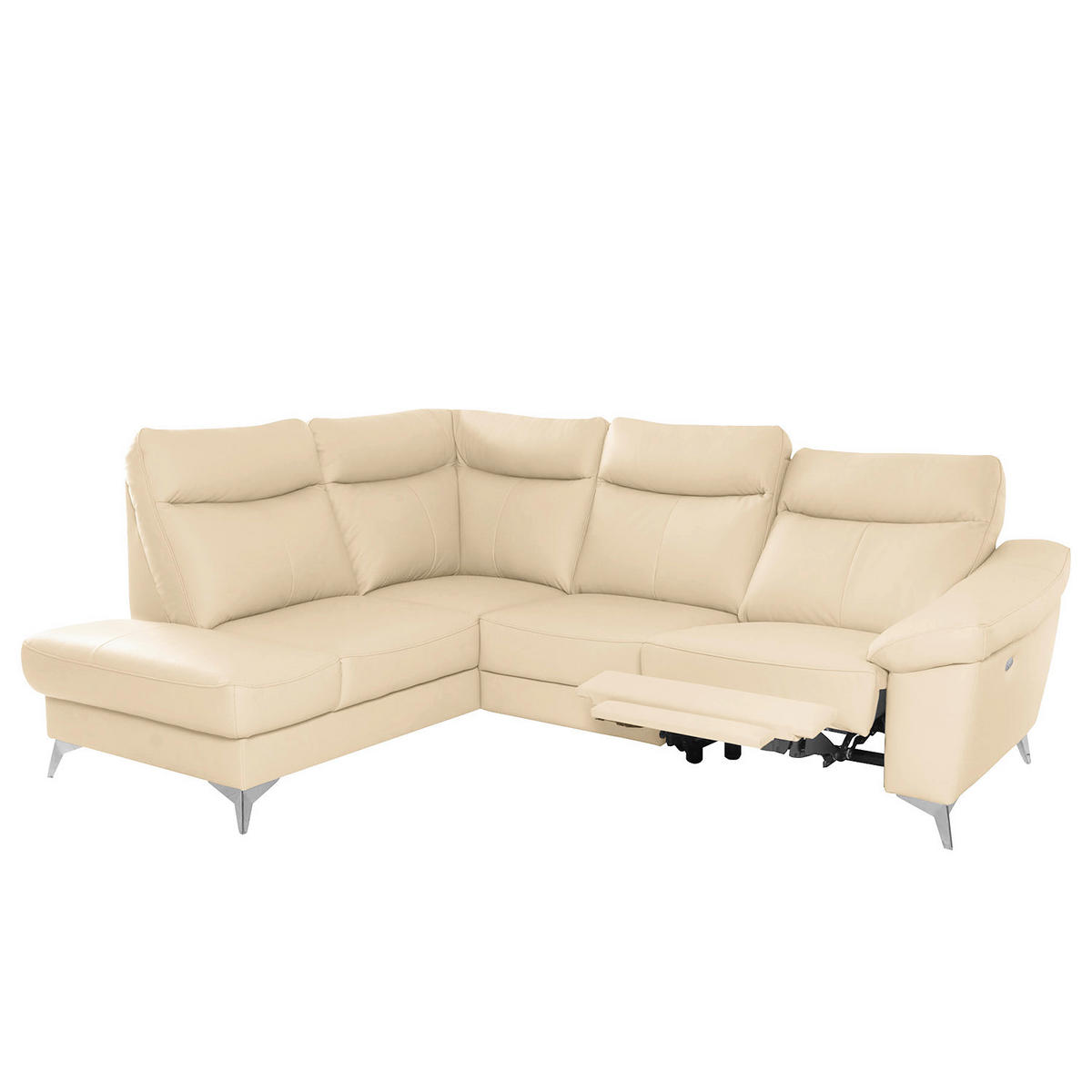 ECKSOFA Beige Echtleder Lederlook  - Chromfarben/Beige, Design, Leder/Textil (194/242cm) - Livetastic