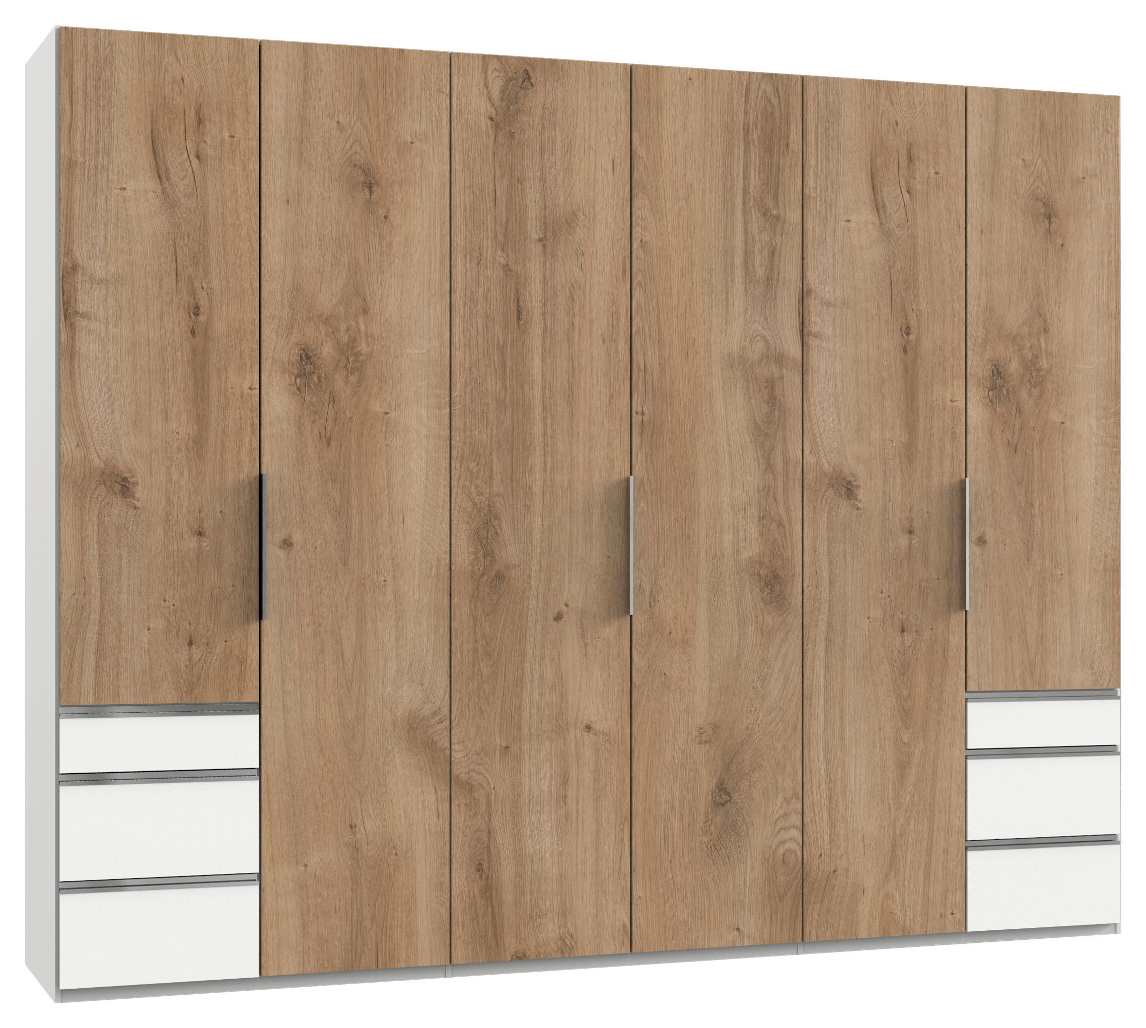 DREHTÜRENSCHRANK 300/236/58 cm,  in Weiß, Plankeneiche, 6 Tür(en)  - Chromfarben/Plankeneiche, MODERN, Holzwerkstoff (300/236/58cm) - MID.YOU