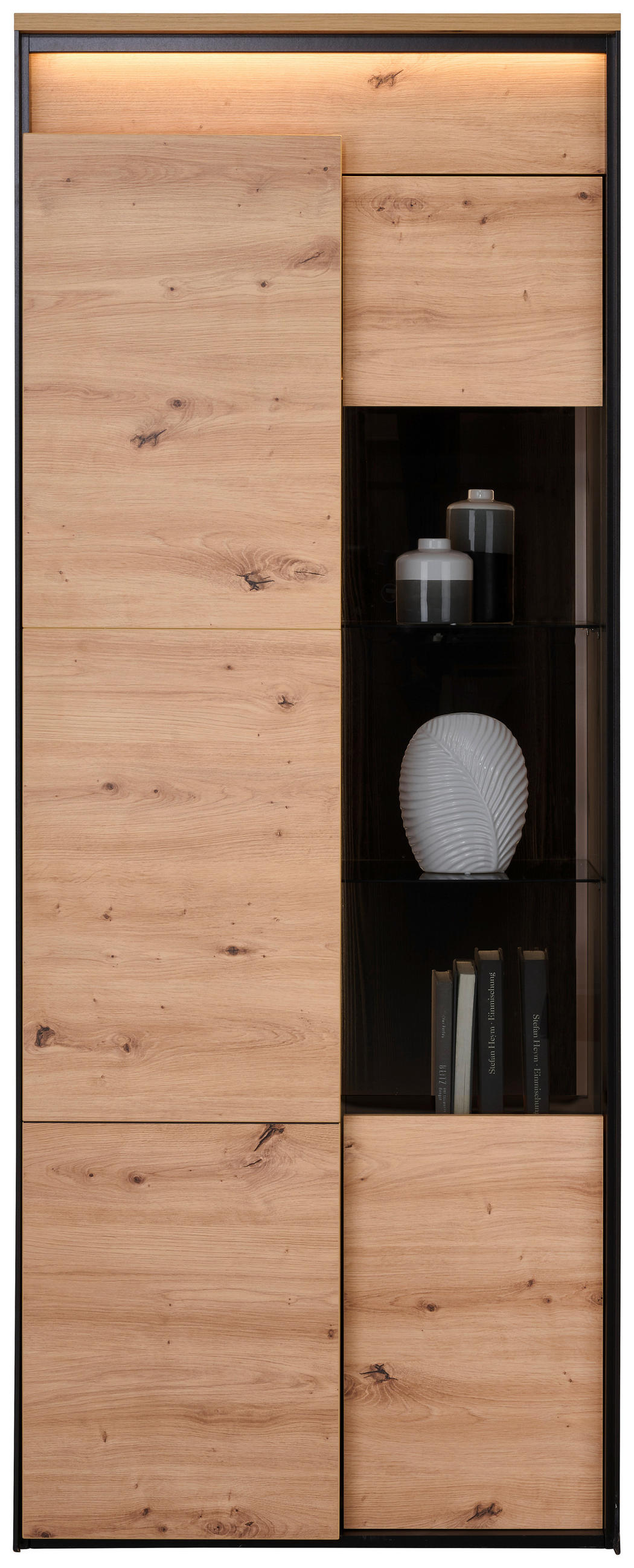 VITRINE Schwarz, Eiche Artisan  76/200/41 cm  - Schwarz/Eiche Artisan, Design, Glas/Holzwerkstoff (76/200/41cm) - Hom`in