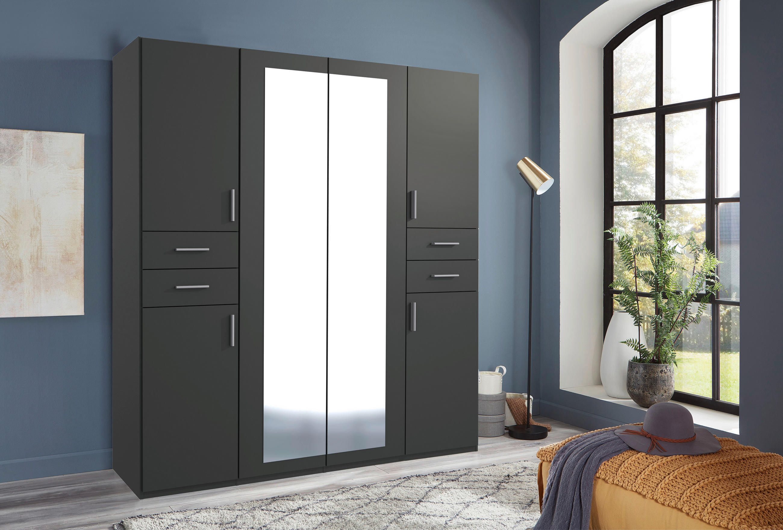 DREHTÜRENSCHRANK 180/208/58 cm 6-türig Graphitfarben  - Silberfarben/Graphitfarben, Basics, Holzwerkstoff (180/208/58cm) - MID.YOU