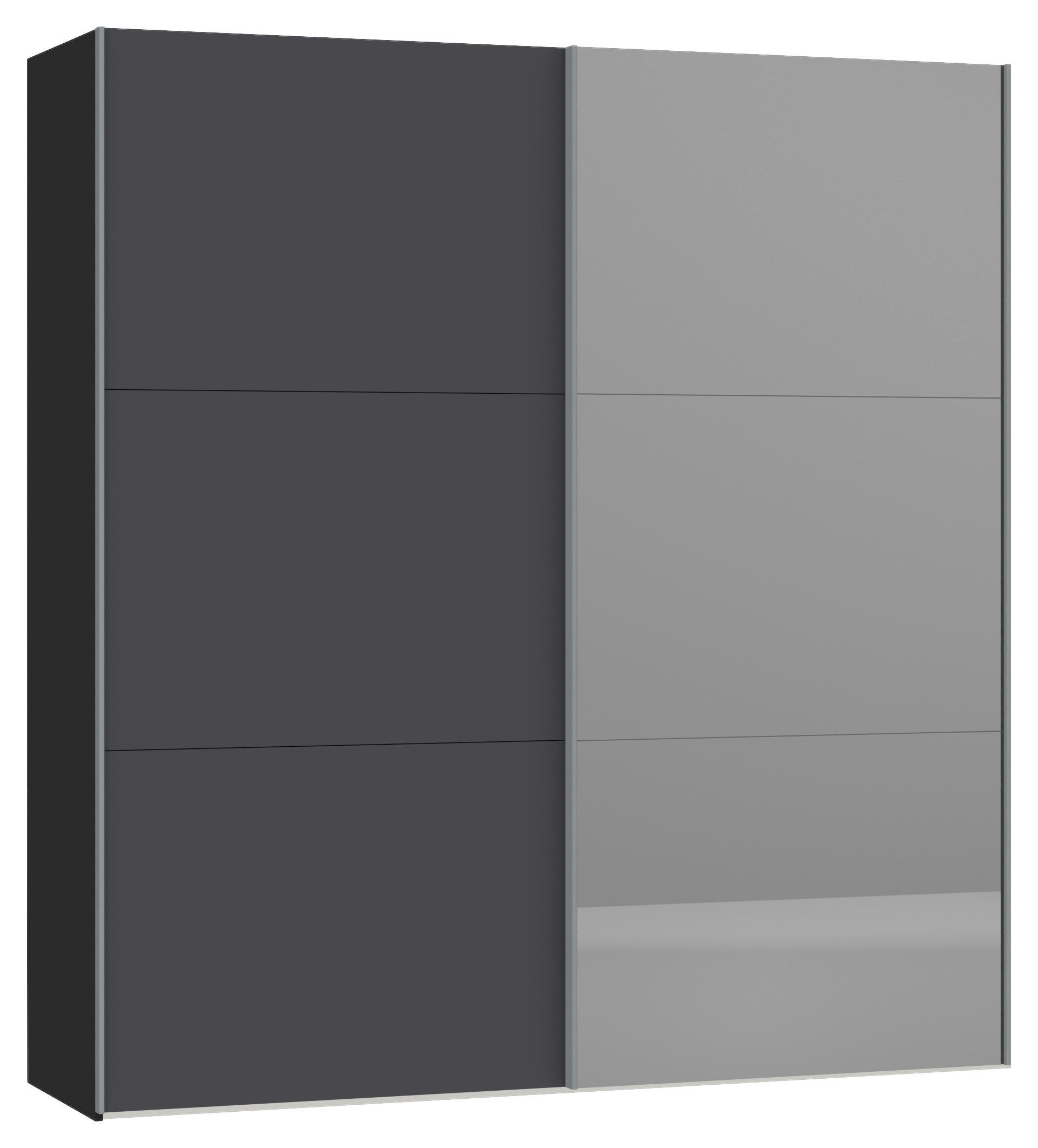 SCHWEBETÜRENSCHRANK 203/220/65 cm 2-türig Anthrazit, Schwarz  - Anthrazit/Silberfarben, Design, Glas/Holzwerkstoff (203/220/65cm) - Jutzler