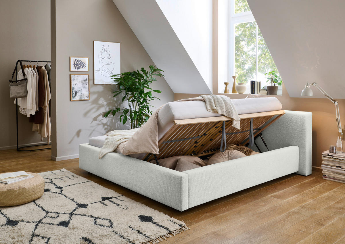 POLSTERBETT 240/200 cm,  in Weiß, Lattenrost, Bettkasten,  - Weiß, Basics, Holz/Textil (240/200cm) - Boxxx