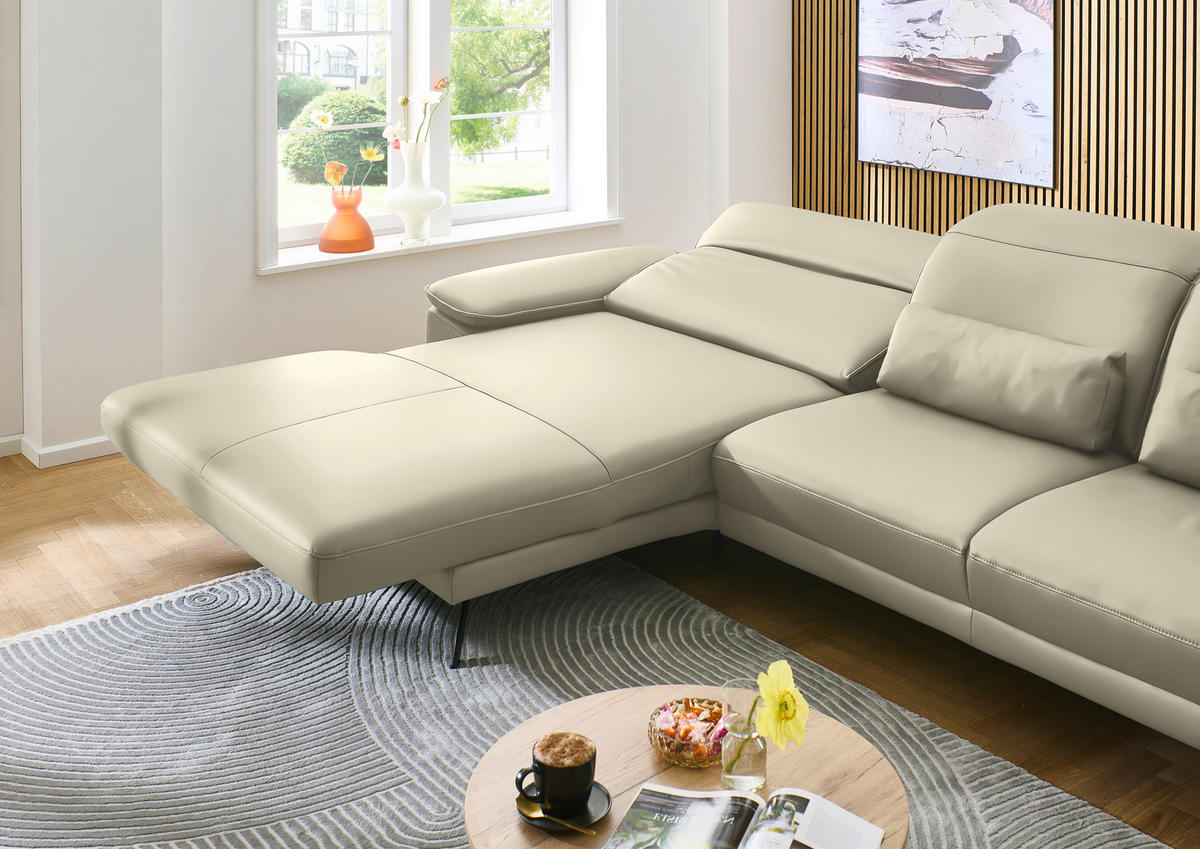ECKSOFA in Echtleder Naturfarben  - Schwarz/Naturfarben, Design, Leder/Metall (193/332cm) - Dieter Knoll