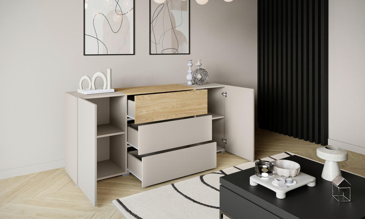 SIDEBOARD Berlin 150/68/38,5 cm 3 låda(or)  - grå/kashmir, Design, trämaterial/plast (150/68/38,5cm) - P & B
