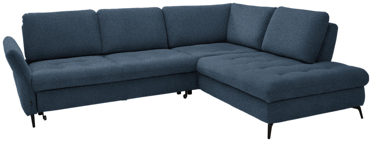 ECKSOFA in Bouclé Blau  - Blau/Schwarz, Natur, Textil/Metall (288/233cm) - Valnatura