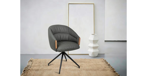ARMLEHNSTUHL  Sitzfläche 360° drehbar, automatische Rückholfunktion  Echtleder  - Anthrazit/Schwarz, Design, Leder/Holz (61/84/62cm) - Valnatura