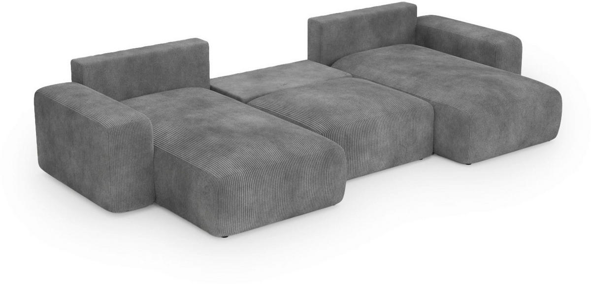 WOHNLANDSCHAFT Anthrazit Cord  - Anthrazit/Schwarz, Basics, Kunststoff/Textil (176/364/176cm) - Lomoco