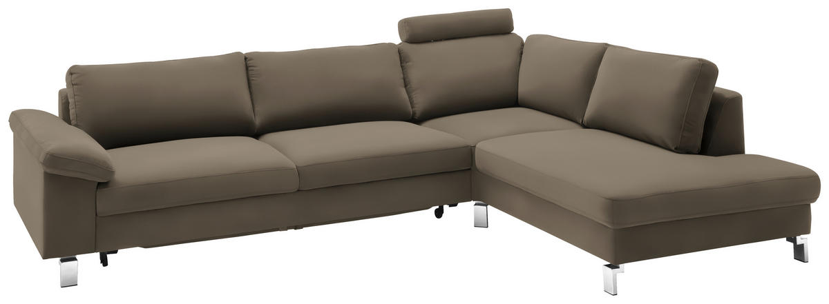 ECKSOFA in Echtleder Taupe  - Taupe/Chromfarben, Design, Leder/Metall (281/200cm) - Pure Home Lifestyle